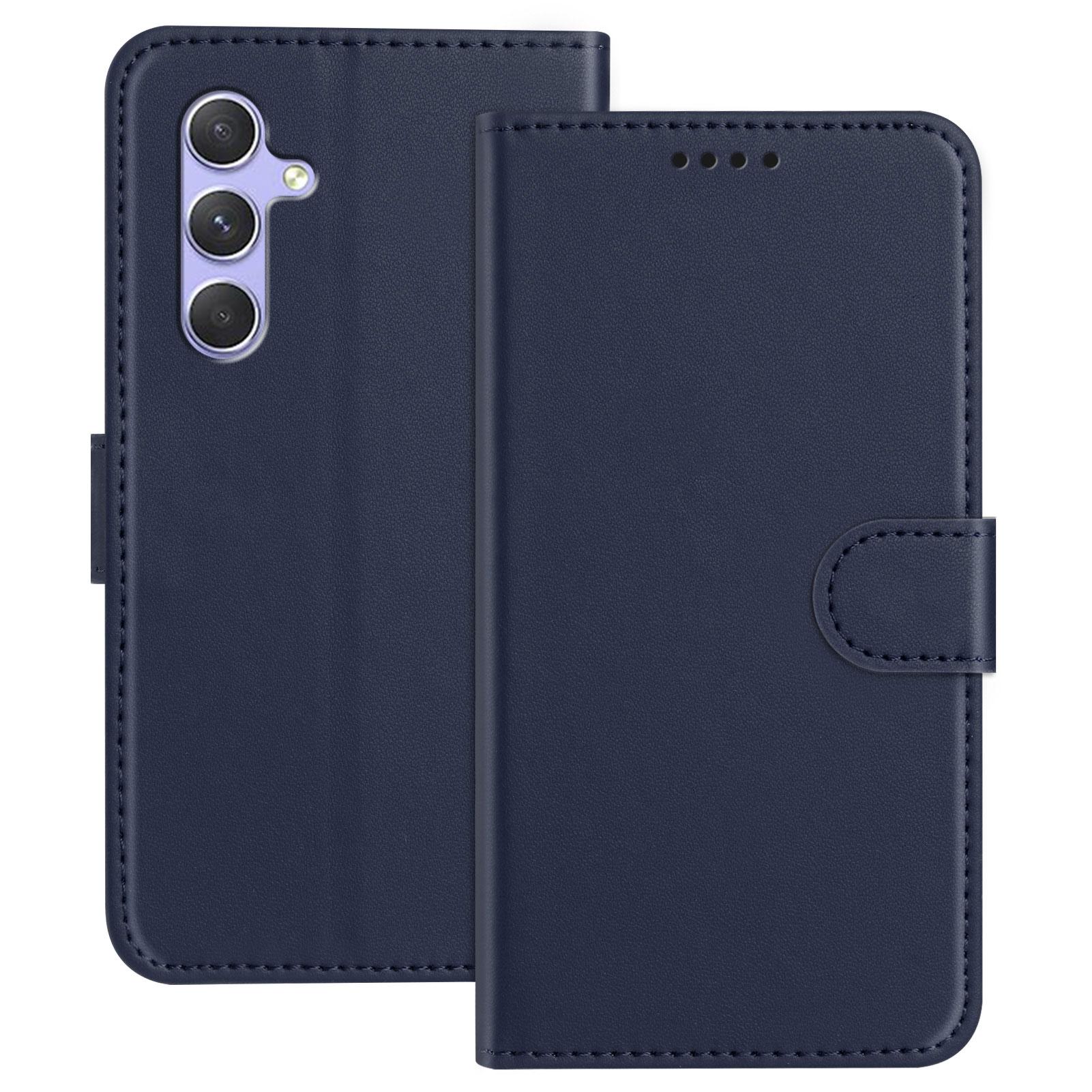 

For Samsung Galaxy A54 5G Leather Case Wallet Stand Solid Color Anti Drop Phone Cover Blue
