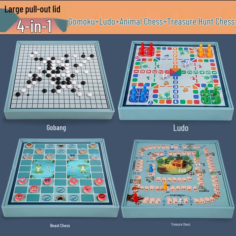 

Многофункциональный набор деревянных настольных игр: Шашки, Людо, Гомоку, Детские шахматы с животными