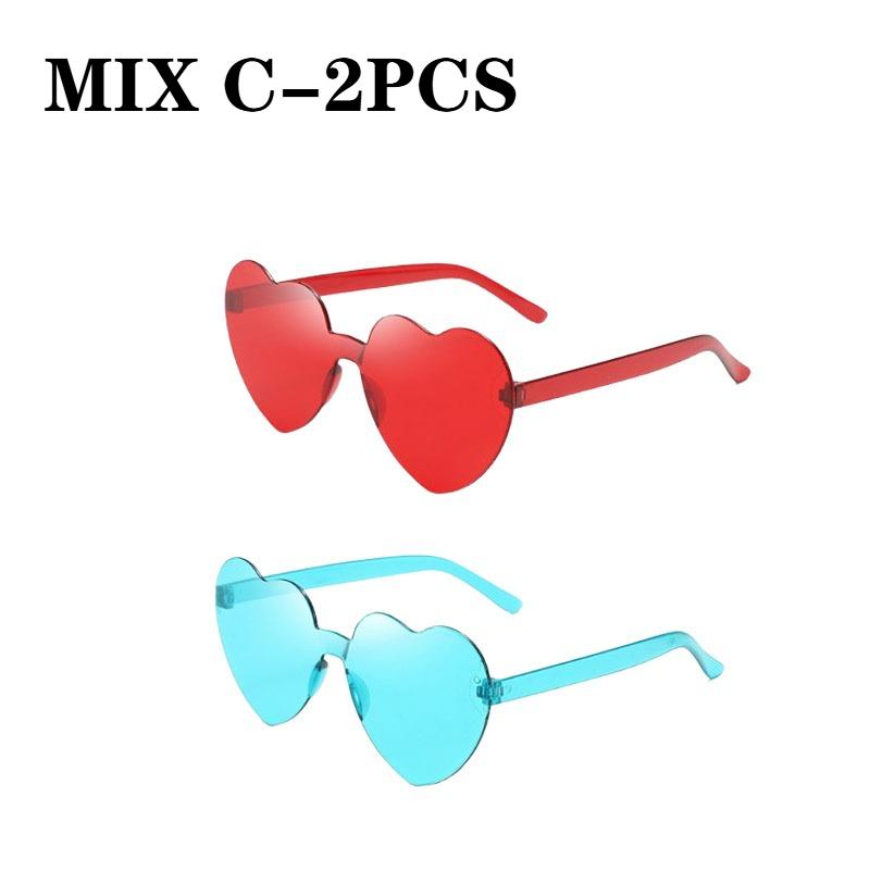 1/2/4PCS Heart Sunglasses for Women Men Rimless Eyewear UV400 Female Pink Green Yellow Blue Orange Purple Brown Sun Glasses