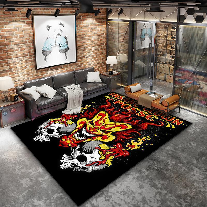 Dark Street Skull Pattern Square Carpet,Area Rug,Carpet Rug for Living Room Bedroom Sofa Playroom Decor,Non-slip Floor Mat,Holiday Birthday Gifts