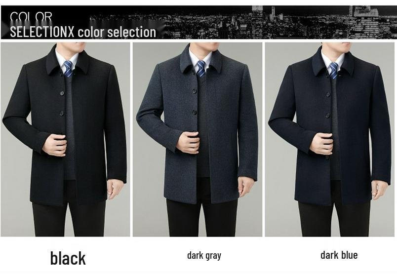 Men's Mid-Length Cashmere Coat with Detachable 90% Duck Down Liner - Warm Wool for Autumn/Winter