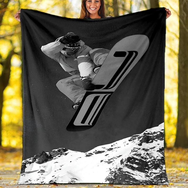 ski Theme Printed Blanket - Perfect for Couch, Bed, Travel & Outdoor Use | Machine Washable, Cozy & Durable.
