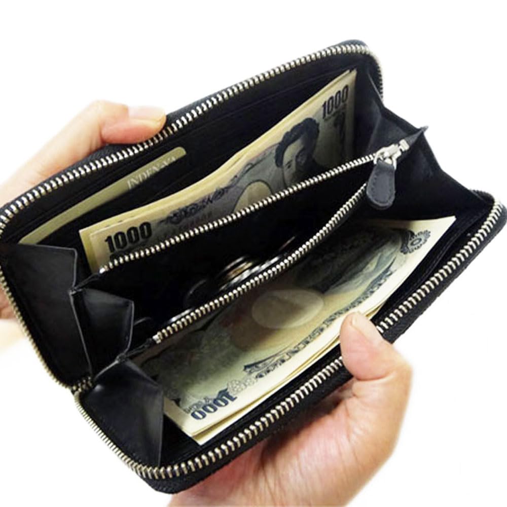 [Inden-ya] Inden 2317 Purse F, Purple Deerskin with Black Lacquer, Rose Petite Pattern, 10cm X 19cm X 2cm, Round Zipper Long Wallet