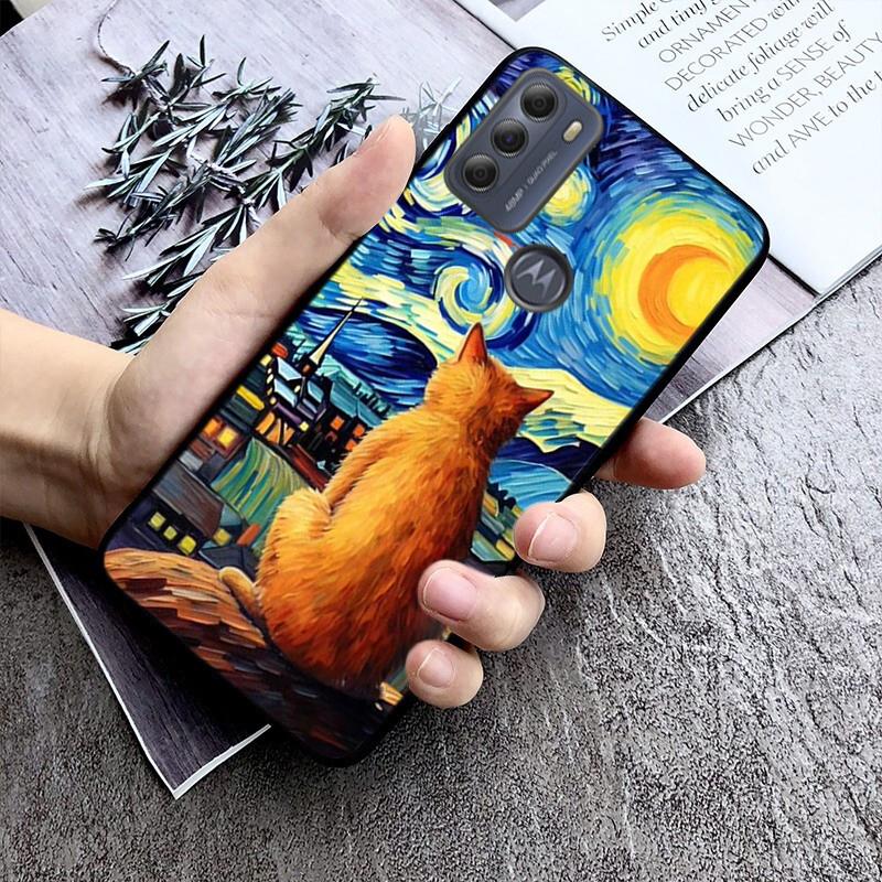 Cat Starry Night Van Gogh Case For Motorola Edge 50 40 Pro 50 40 30 Ultra Neo Fusion Moto G84 G54 G85 G62 G53 G72