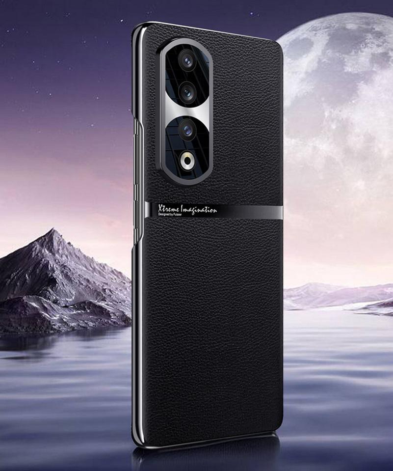 

Роскошный защитный чехол для камеры из искусственной кожи для Honor 90 Pro Honor90 Honor Magic 5 Pro с жесткой гальванической рамкой, задняя крышка For Honor 90 чёрный