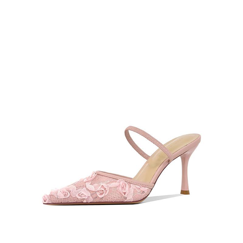 

Fashion Fashion Lace Flowers Mesh Women Pumps Elegant Pointed toe Slongbacks Stiletto High heels Mules Summer Female Party Dress Shoes 40
