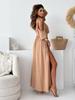 2024 Summer Women's Solid Color Lace-Up Waist Slit Dress with Hollowed-Out Design