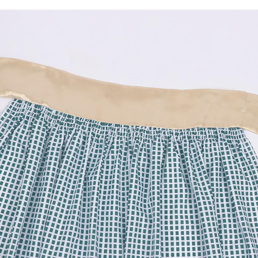 Retro Plaid Bavarian Oktoberfest Dress, Waisted Long Dress Halloween Party Cosplay