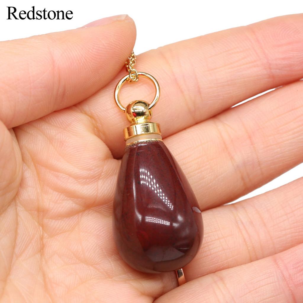 1Pc, Crystal Perfume Bottle Pendant Necklace - Natural Stone Charms with Golden Chain | Boho Chic Jewelry, Gifts for Her, Women's Fashion Accessories