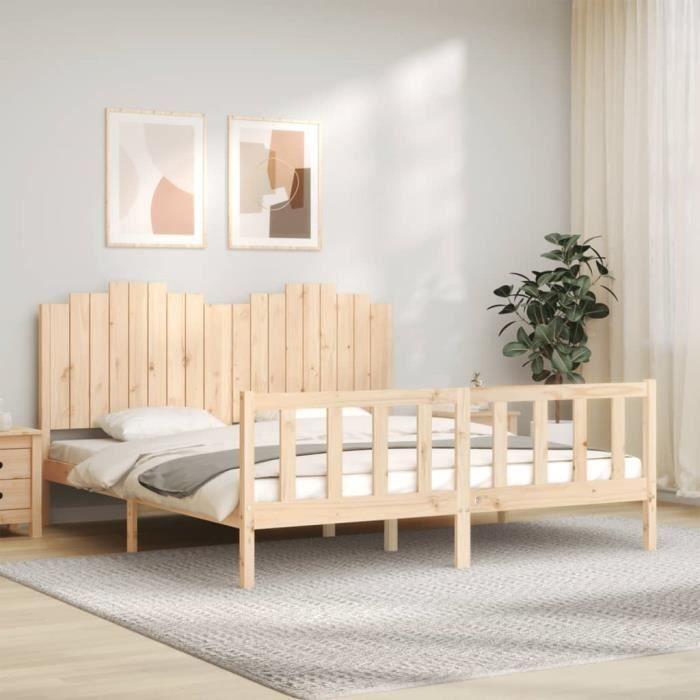 VidaXL Cadre de lit avec tête de lit 180x200 cm bois massif 3192311