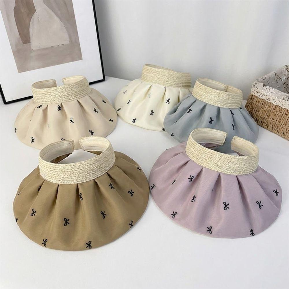 Trendy Wide Brim Women's Bow Sun Hat Empty Top Foldable Sun Visor Hat Quick-drying UV Protection Bucket Hat Summer Outdoor