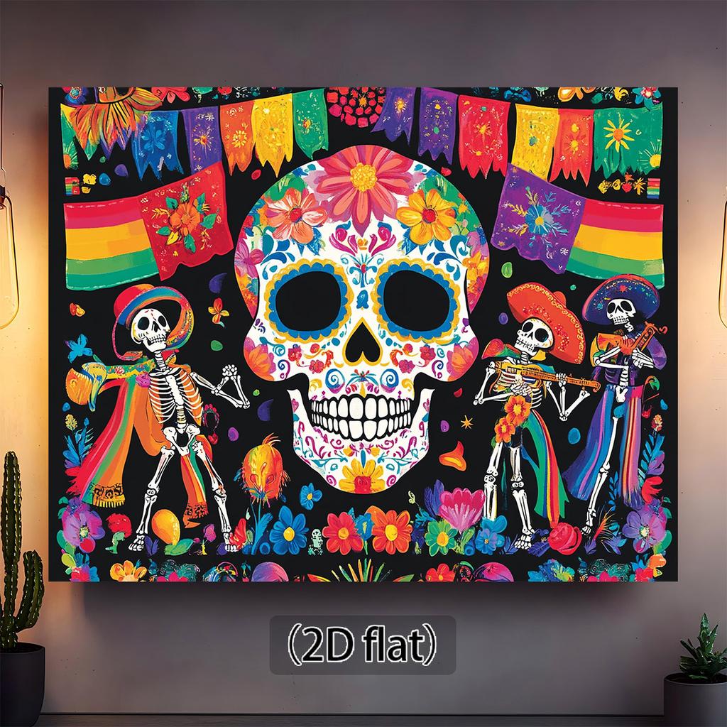 Bohemian Dzień Zmarłych Gobelin Szkielet Czaszka Meksykański Boho Wiszący na Ścianę Fiesta Calavera Festiwal Artystyczny Wystrój Akcent Domowy