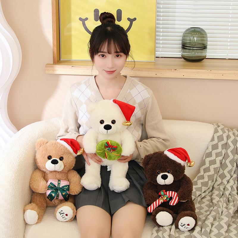 Cute Christmas Hat Teddy Bear Doll Plush Toy Bear Hug Bear Doll Children's Rag Doll Christmas Gift