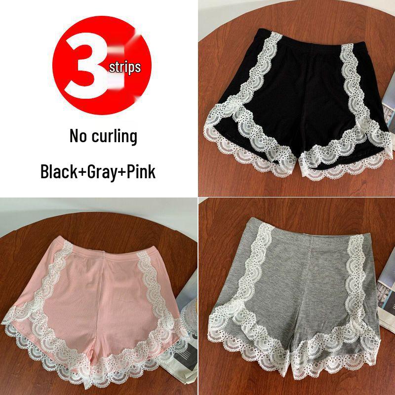Women's Summer Lace Trim Anti-Exposure Ice Silk Safety Shorts