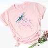 New Love Heart Dragonfly Print Women T-Shirt Fashion Casual Short Sleeves Ladies O-Collar T Shirts Streetwear Graphic Print Tops