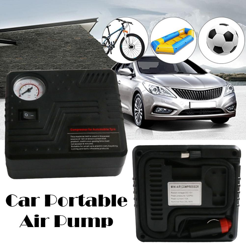 Car Emergency Air Pump Auto Tire Inflator DC 12V With Pressure Gauge Cigarette Lighter Plug Compact Portable For SUV Truck