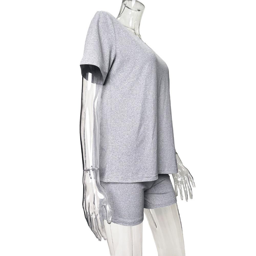 Women's Sets Short-sleeved V-neck T-shirt Sexy Shorts Casual Solid Color 2-piece Set Clothes Sale