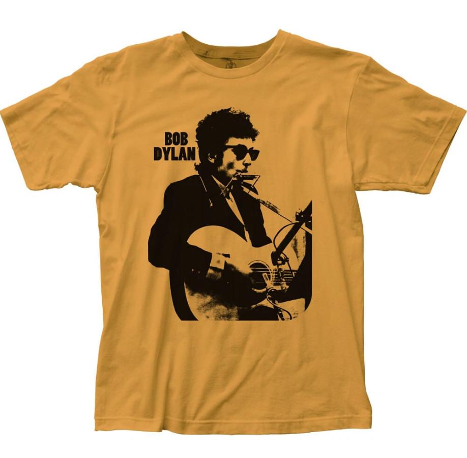 Bob Dylan Silhouette Men’s T-Shirt | Classic Rock & Roll Music Band Tee – Gold XXL