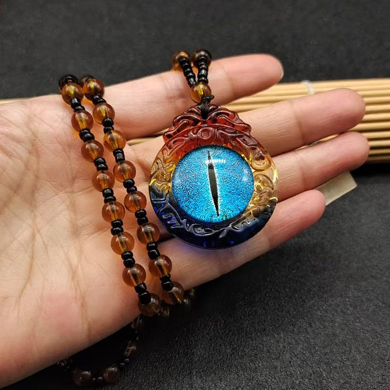 Ethnic Style New Three-color Glass Necklace Women's Sky Eye Pendant Tibetan Glass Pendant Simple Sweater Chain