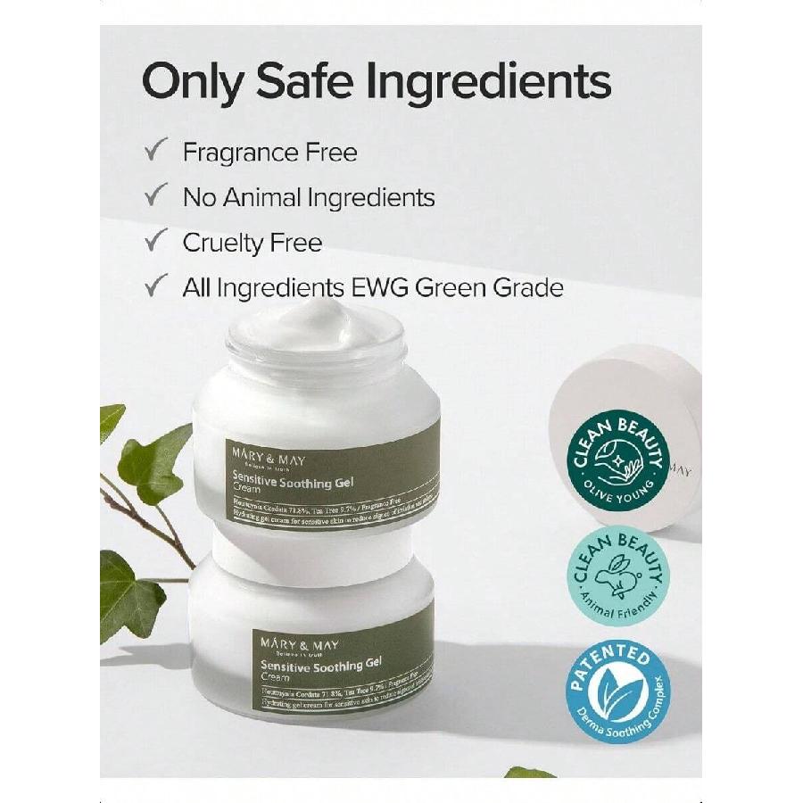 Mary&May Sensitive Soothing Gel Cream 70g/Instant Cooling And Redness Relief, Pore-Tightening Face Cream With Tea Tree And Houttuynia Cordata
