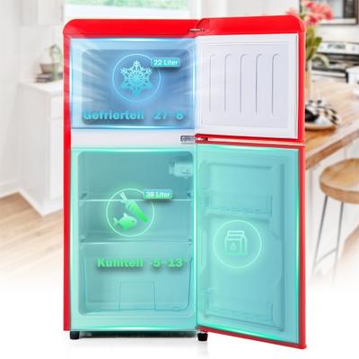 Refrigerator 60L Retro 7 Temperature Settings LED Light Dual Zone Mini Home Refrigerator 22L Freezer Volume 102 KWh/Year -27-13 Degrees Celsius