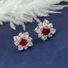 Hot Sell Trendy Red Crystal Flower  Silver Needle Ladies Stud Earrings Wholesale  For Women No Allergic