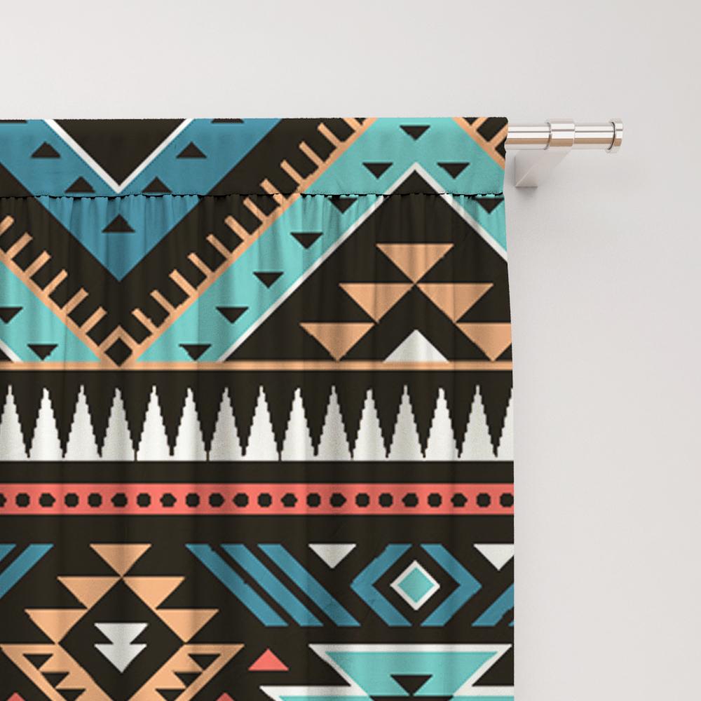 2 Stück Heimdekorationsvorhänge mit farbenfrohen geometrischen Mustern und Stangentaschen, Küche, Café, Wohnzimmer, Balkon, Garten