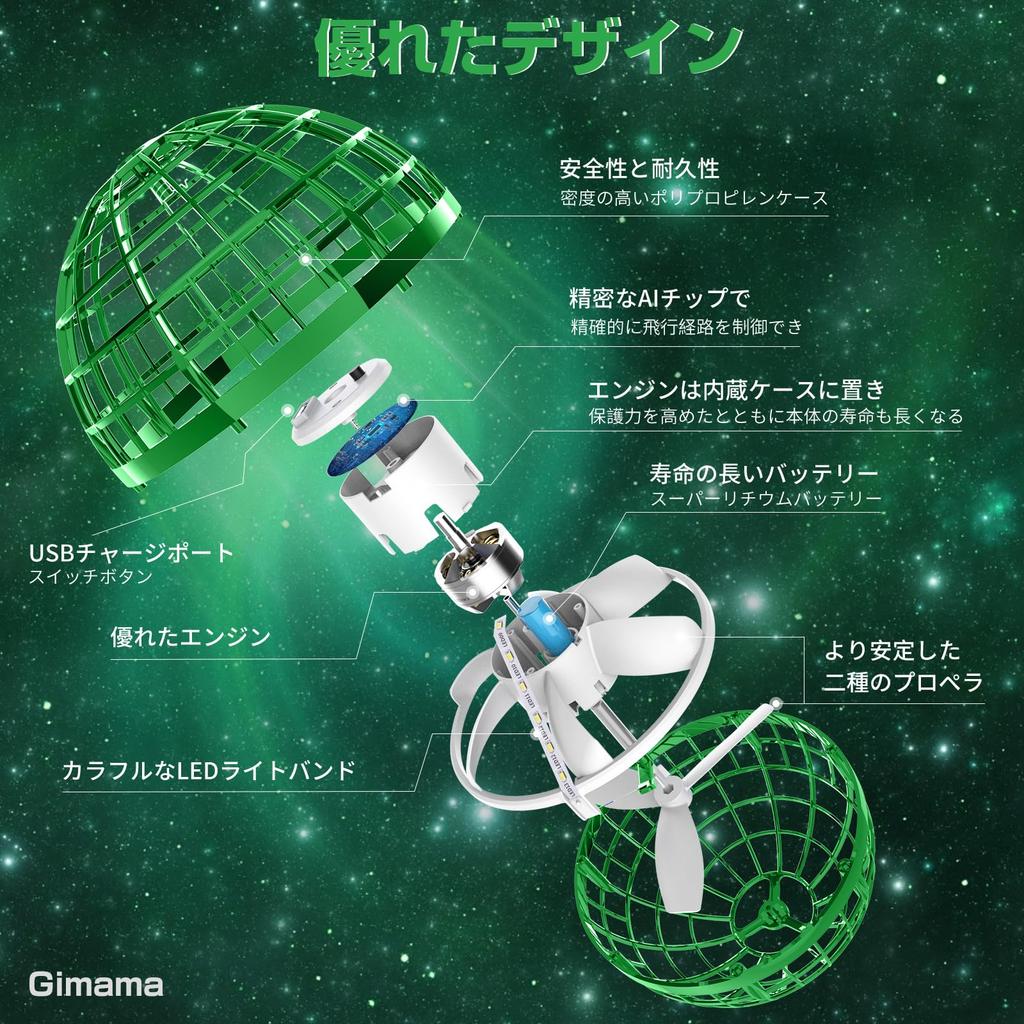 Gimama Flying Ball Gyro Flying Ball Toy UFO Toy Boomerang Spinner with LED Lights, a Popular Christmas Gift (Green)