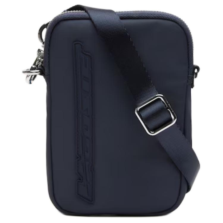 Lacoste Crocodile Logo Print Adjustable Detachable Shoulder Strap Zipper Closure Recycled Polyamide Crossbody Phone Bag Unisex bags NU4235SG-M05 White Night Blue