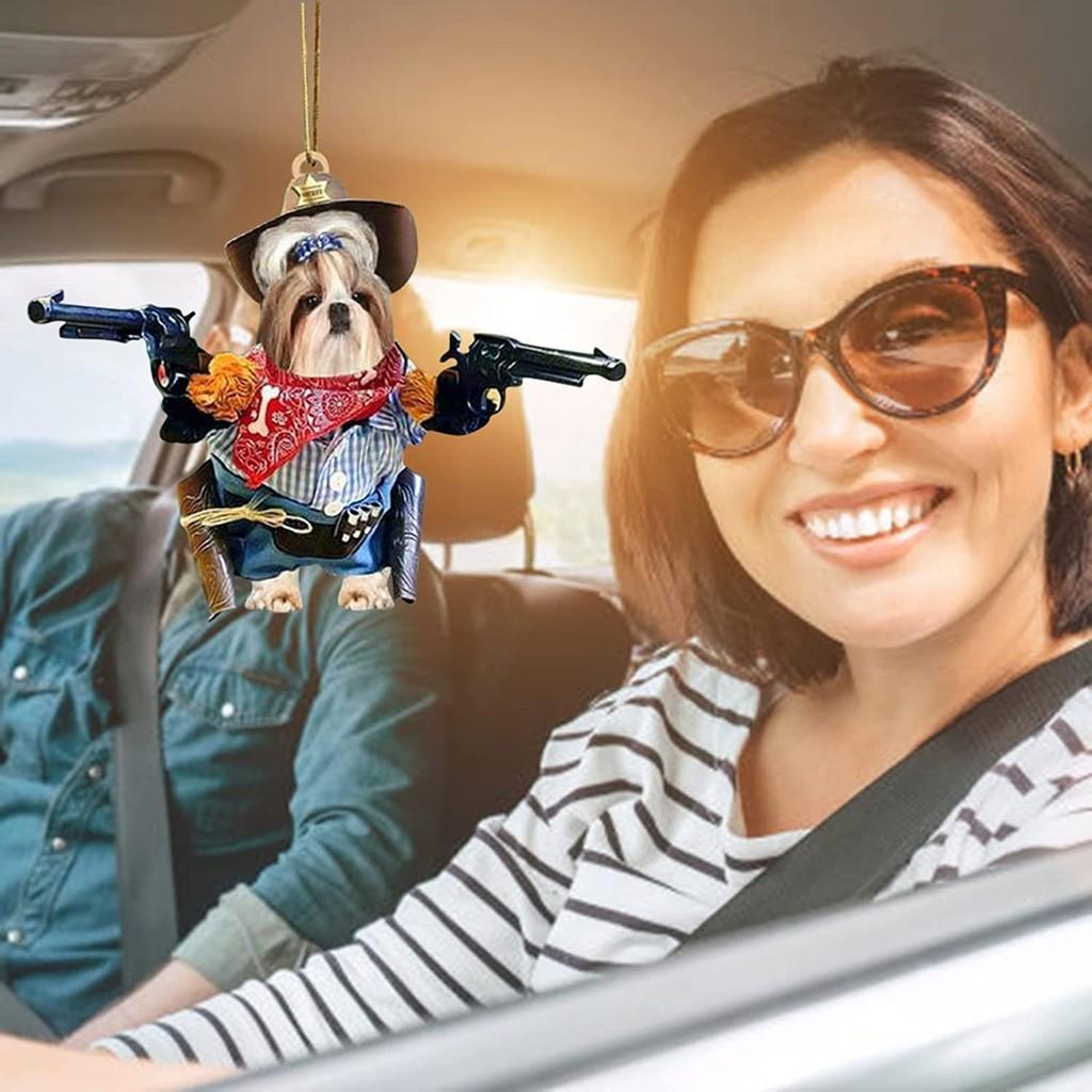 Acrylic Unique Dog Gun Car Ornament Festive Cartoon Style Decor For Auto Interiors