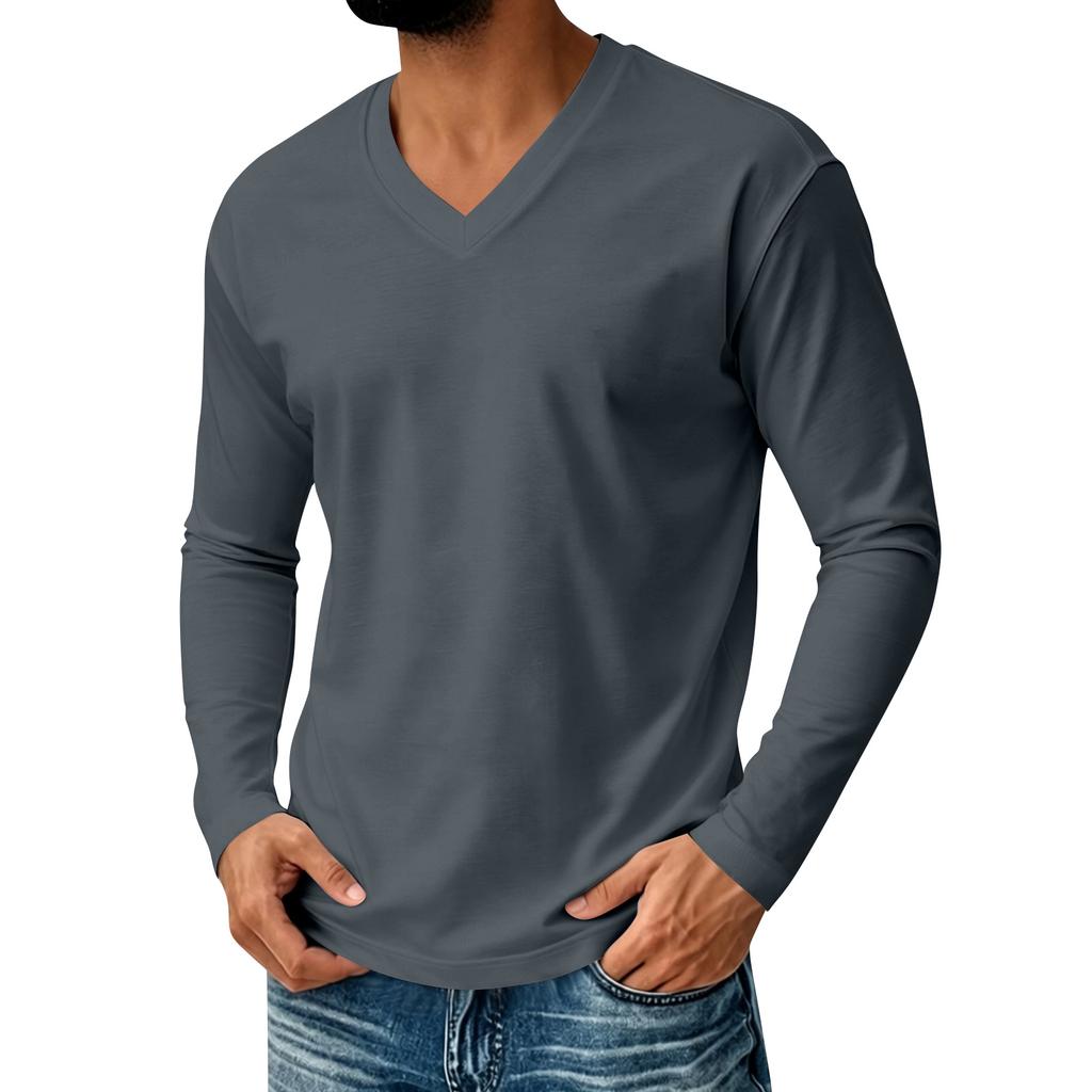 Men's V-Neck Long Sleeve Casual Shirt for Everyday Comfort