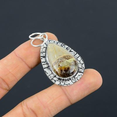 Pear Septarian Gemstone 925 Sterling Silver Wife Trendy Bezel Pendant Jewelry