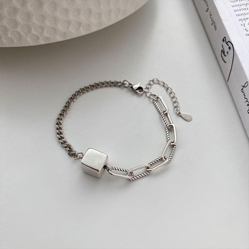 Korean-Japanese Geometric Square Bracelet: Retro Artistic Hip Hop Bangle for Women