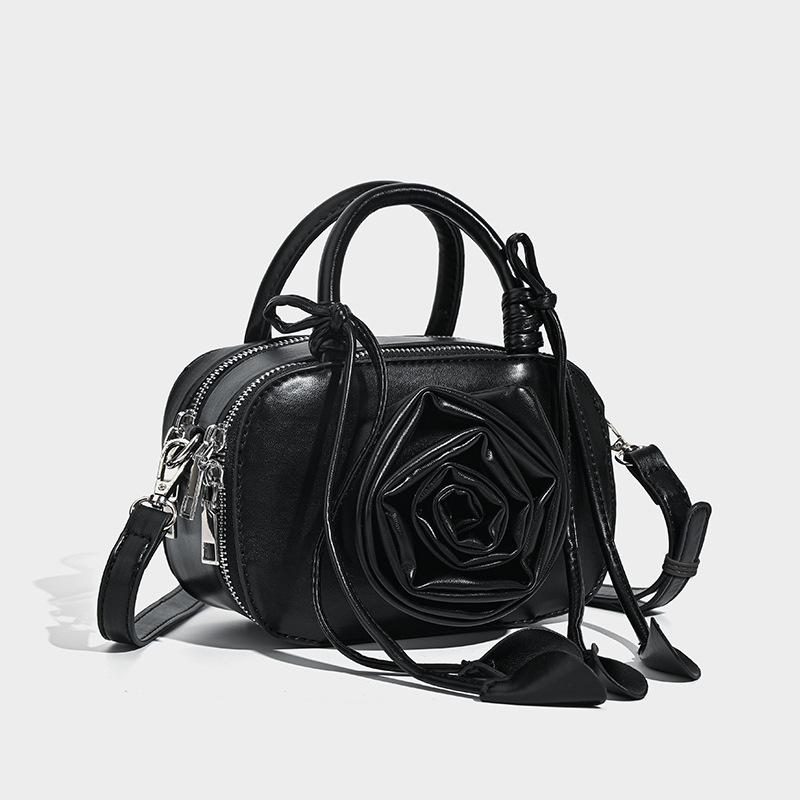 New Rose Flower Design Handbag Women High-end Versatile Floral Crossbody Bag Red And Black PU Zipper Style Single Shoulder Bag