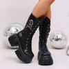 New European and American plus size punk locomotive boots female Internet celebrities handsome thick-soled metal tooling Martin medium tube military