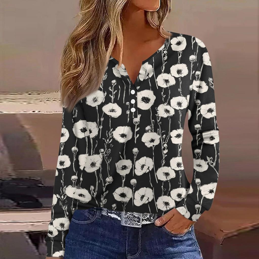 T-skjorte for kvinner T-skjorte med lange ermer Daglig helgmote Basic V-hals vanlig topp