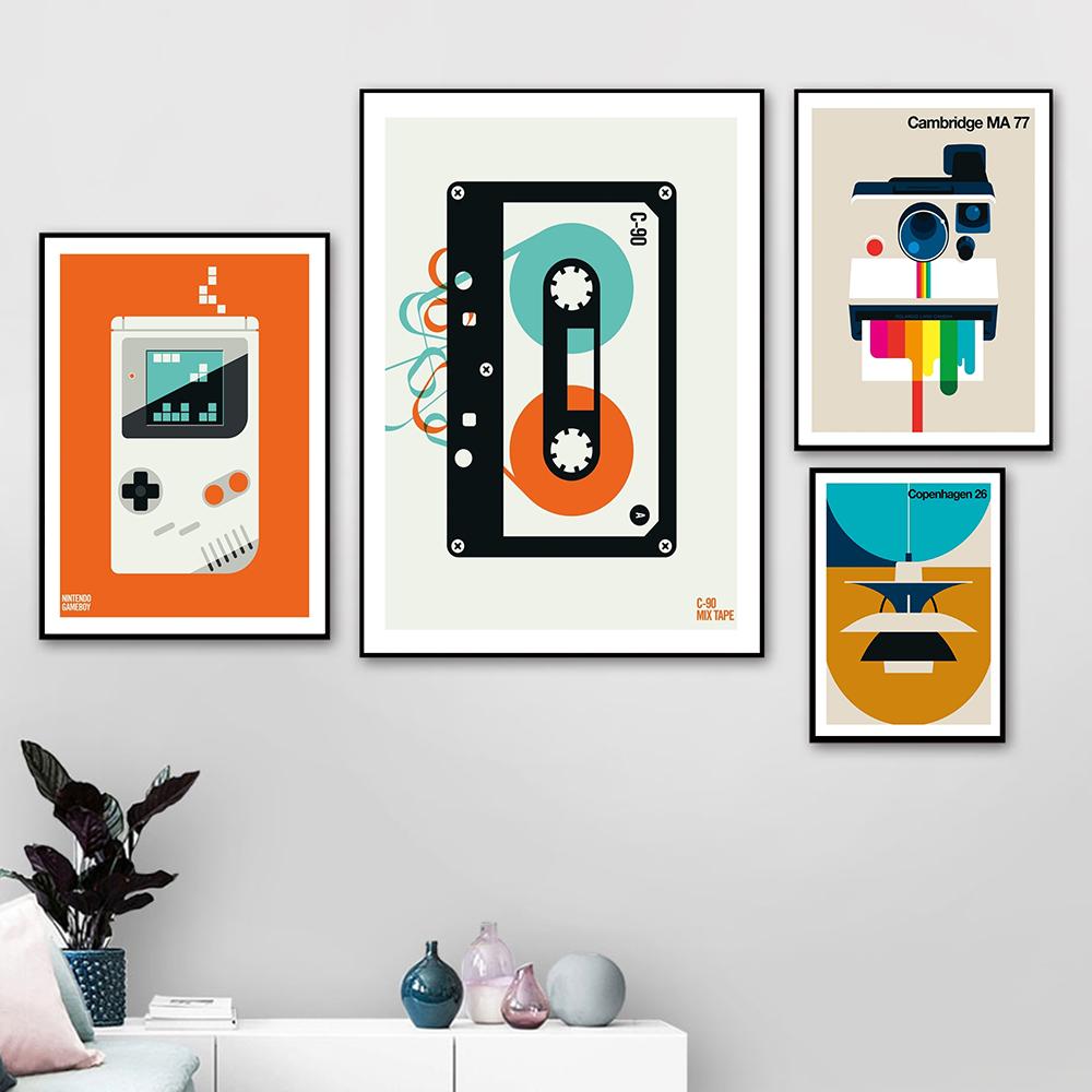 Vintage Music Mix with Poster Painting Cambridge Chicago Wall Living Room Canvas