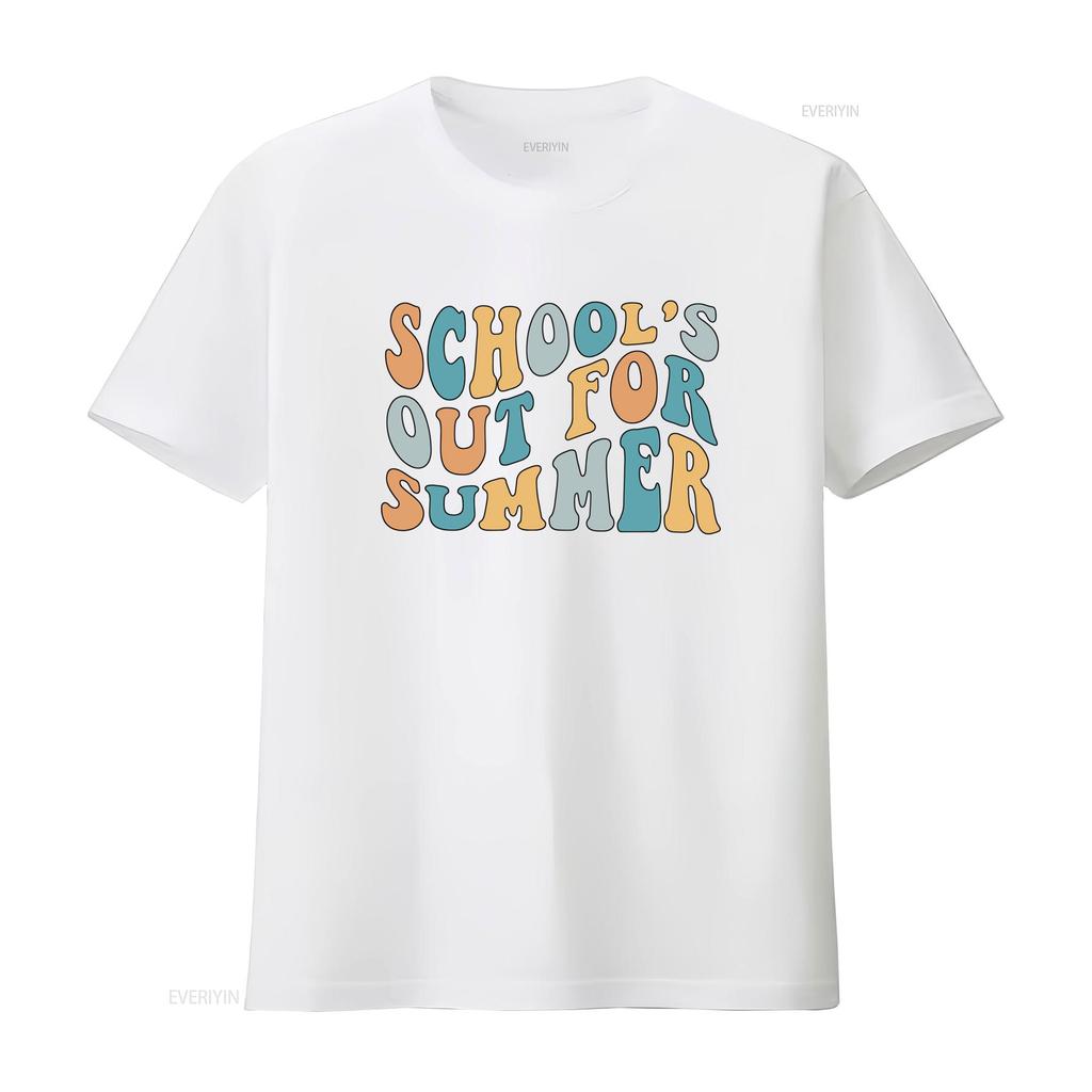 Groovy Retro Schools Out For Summer Slogan Print Casual T Shirt vintage Washed homme Versatile Breathable Unisex