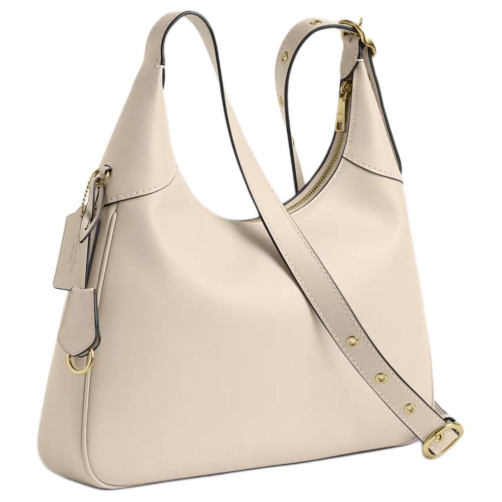 Coach Ella 36 Gold Logo Leather Shoulder Bag Large Oatmeal Women Shoulder Bag CCE48-IMOAT
