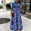 Dámská ležérní dlouhá sukně plus size s potiskem patchworku z denimu - Velké swingové šaty