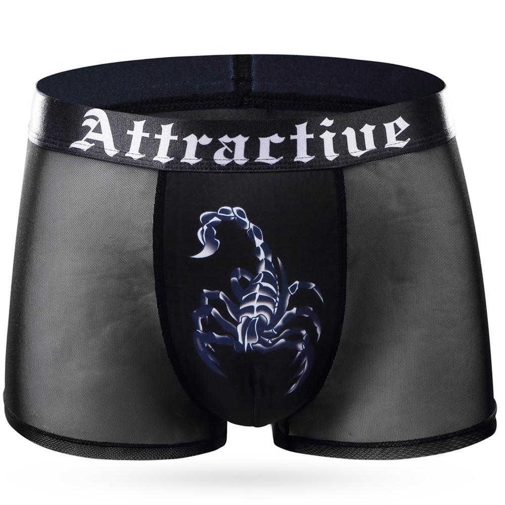 

Мужские дышащие сексуальные трусы-боксеры с принтом «Скорпион», сетчатые ультратонкие шорты-боксеры L