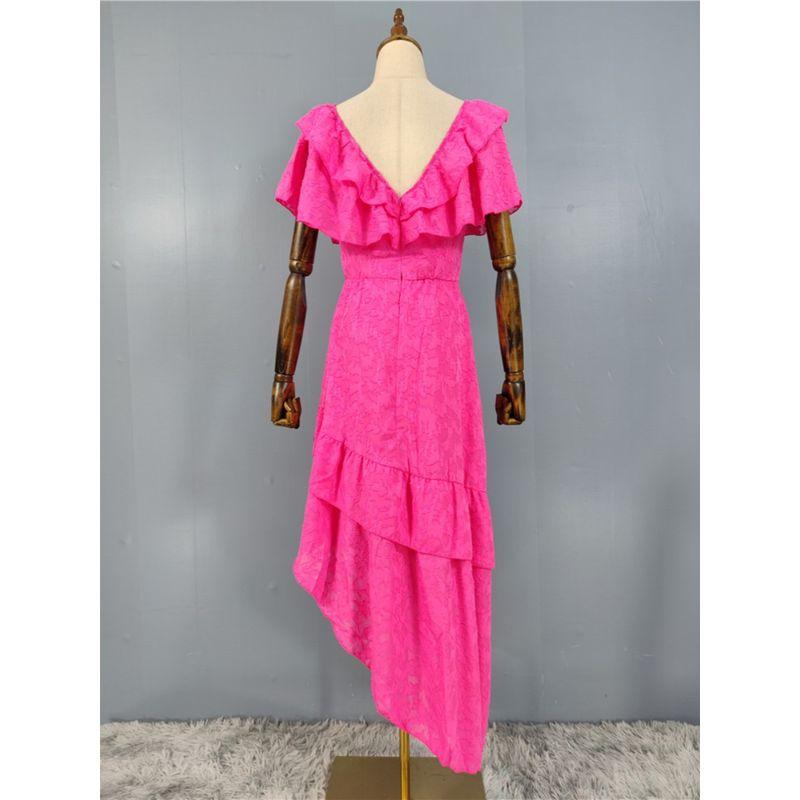 Export Single Lady Elegance Beautiful Simple Casual All-Match Exquisite Jacquard Ruffles Asymmetrical Elegant Dress