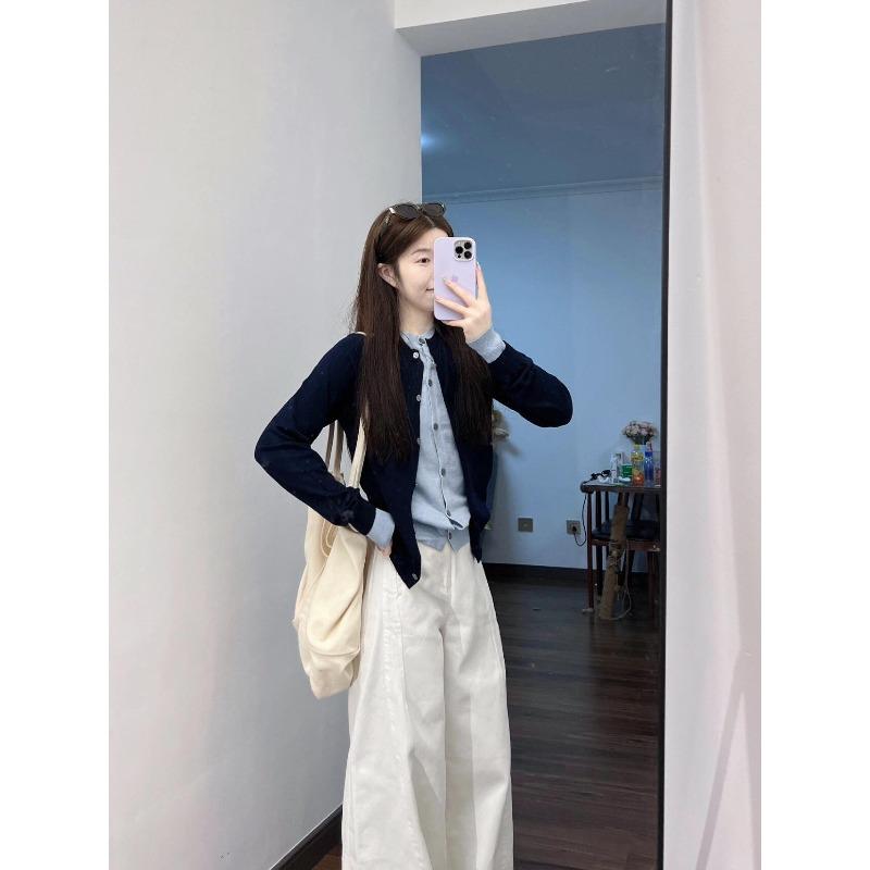 Fake two-piece layered loose top women's autumn new contrasting color splicing knitted cardigan college style sweater jacket