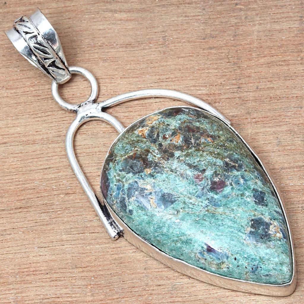 Pendant Fuchsite Cabochon Gemstone Valentine'Day Gifted Silver Jewelry 2.25"
