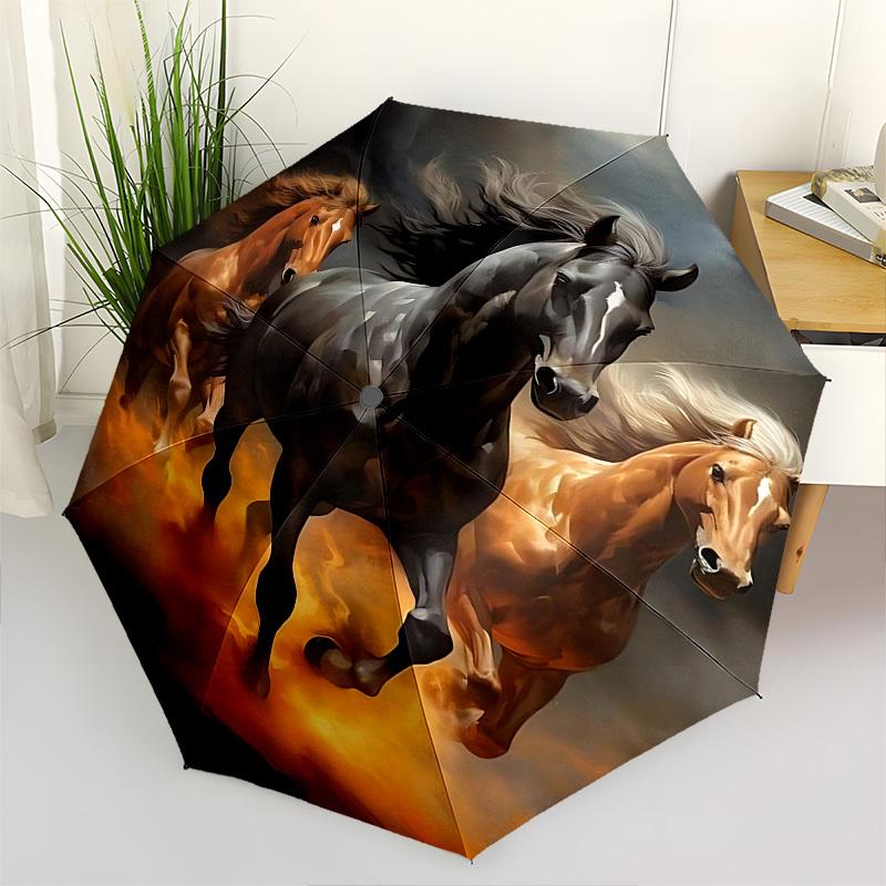 

Horses,Artwork Automatic Folding umbrella Compact 8 rib Design,Unique Style,Suitable for Everyday Outdoor Use,Perfect Gift for Friends
