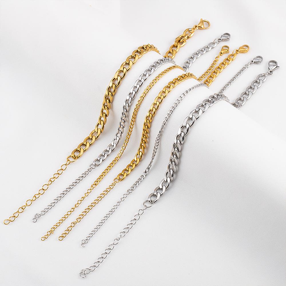 5pc 2pc Stainless Steel Width 3mm 5mm 7mm Bracelet Cuban Chain Adjustable Extension Chain Lobster Clasp DIY Men Jewelry Making