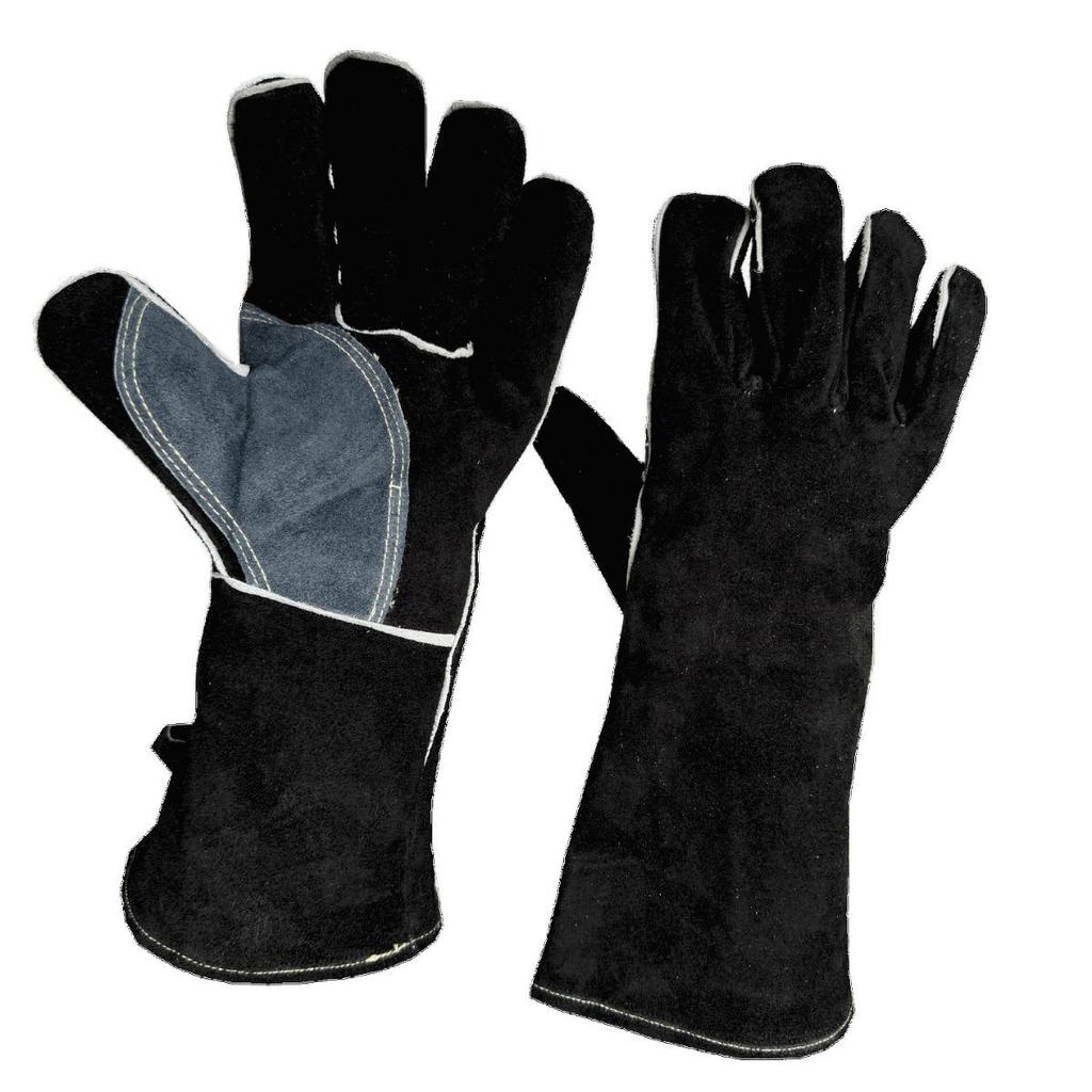 35cm Long Double-layer Leather Welding Gloves - Heat and Splash Resistant Labor Protection