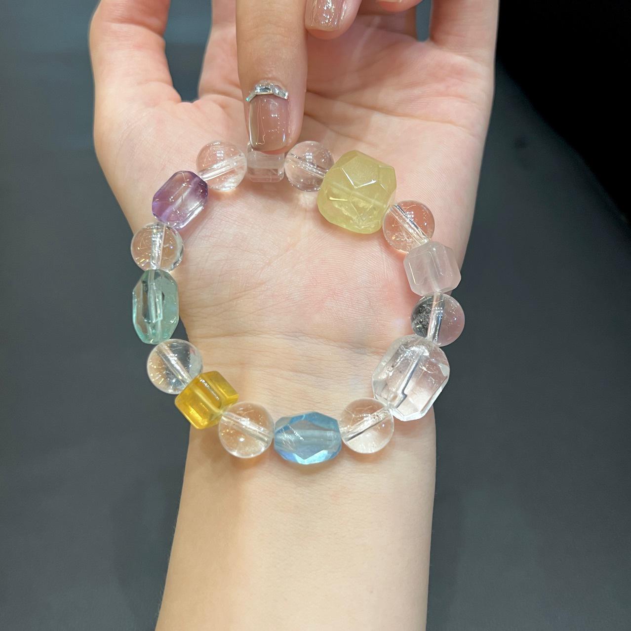 Crystal Gemstone Bracelet: Yellow, Purple & Aquamarine