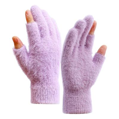 Winter Gloves Thermal Cold Resistance Plush Gloves Knitted Imitation Mink Fur Gloves with Half Finger Design for Autumn Winter H