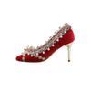 Beautiful Bridal Wedding Shoes Niche High-end Sense Pearl Retro Red High Heels Women's Spring 2025 New Models